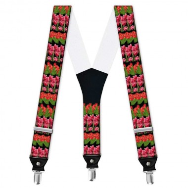 Bretele barbati personalizate, flori lalele rosii-roz